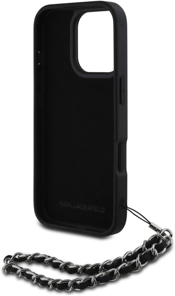 Karl Lagerfeld Saffiano Crystals with Chain Case for iPhone 16 Pro 6.3" Black - KLHCP16LPSADJSK
