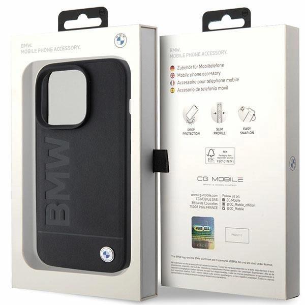 BMW Hot Stamp Leather Case for iphone 15 Pro 6.1" Black - BMHCP15LSLLBK