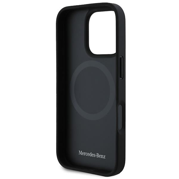 Mercedes Textured And Plain Leather Case with MagSafe for iPhone 16 Pro 6.3" Black - MEHMP16L23RBARK