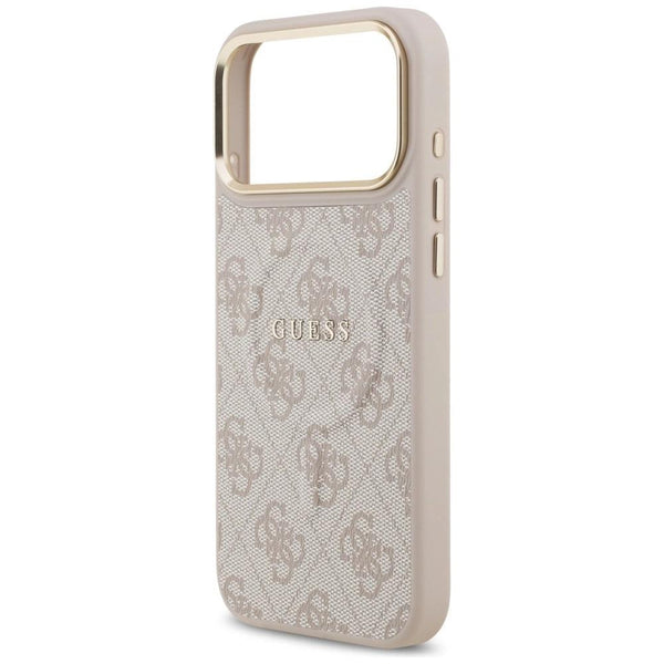 Guess PU Leather 4G Gold Frame Case with MagSafe for iPhone 17 Pro Max 6.9" Pink - GUHMP17XP4MSEGCW