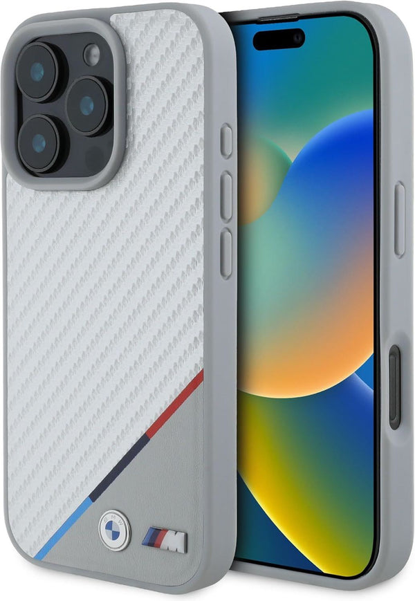 BMW M Carbon Tricolor Line Case with MagSafe for iPhone 16 Pro 6.3" Grey - BMHMP16L23PUDTS