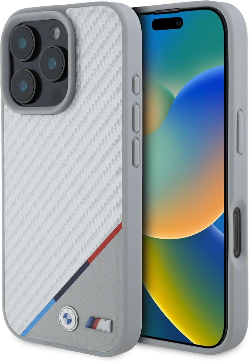 BMW M Carbon Tricolor Line Case with MagSafe for iPhone 16 Pro 6.3" Grey - BMHMP16L23PUDTS