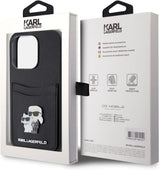 Karl Lagerfeld Saffiano Card Slot KC Metal Pin Hard Case for iphone 15 Pro Max 6.7" Black - KLHCP15XSAPKCNPK
