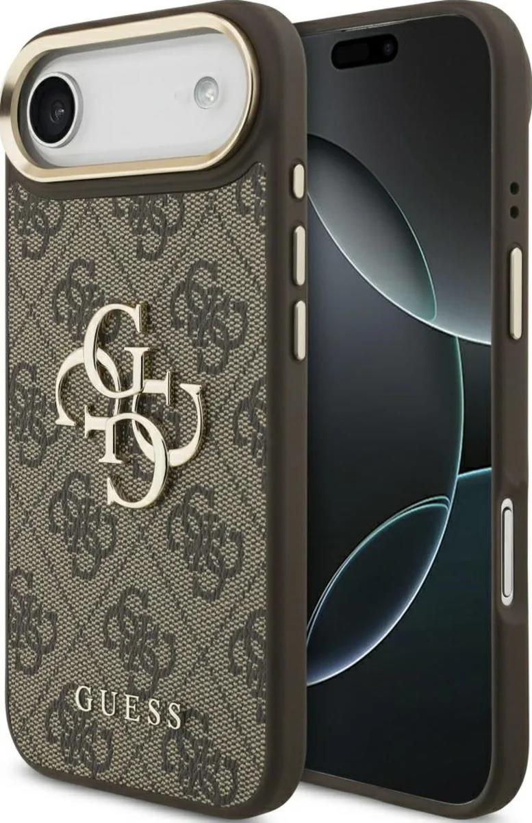 Guess PU Leather 4G Metal Logo Gold Frame Case for iPhone 17 Air 6.5" Brown - GUHCP17M4GMGCBR