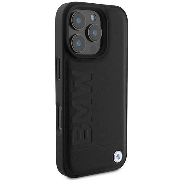 BMW Leather Hot Stamp Case with MagSafe for iPhone 16 Pro Max 6.9" Black - BMHMP16XSLLBK
