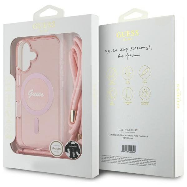 Guess Crossbody Cord Script Case with MagSafe iPhone 16 6.1" Pink - GUHMP16SHCTSGNSP