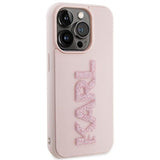 Karl Lagerfeld 3D Rubber Glitter Logo Case for iphone 15 Pro 6.1" Pink - KLHCP15L3DMBKCP