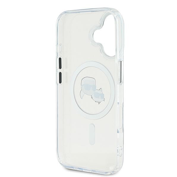 Karl Lagerfeld IML Karl & Choupette Head Metal Frame Case with MagSafe for iPhone 16 6.1" Clear - KLHMP16SHLSKCH
