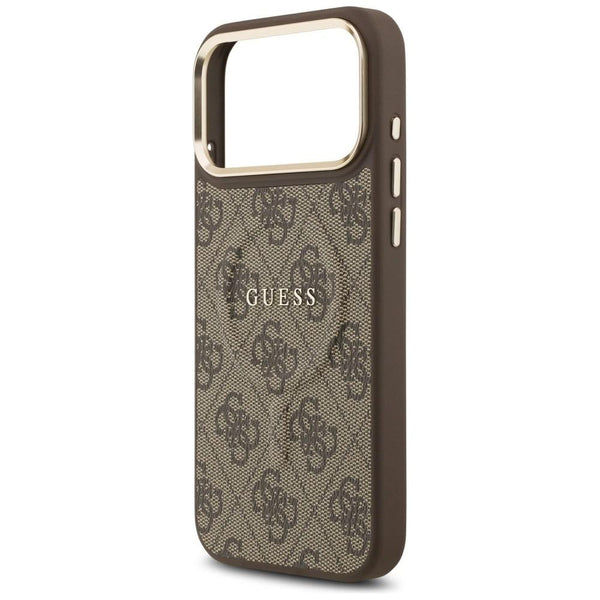 Guess PU Leather 4G Gold Frame Case with MagSafe for iPhone 17 Pro Max 6.9" Brown - GUHMP17XP4MSEGCW