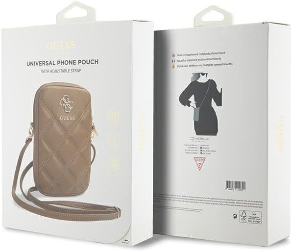 Guess 4G Zip Quilted Universal Phone Pouch with Strap Brown - GUWBZPSQSSGW