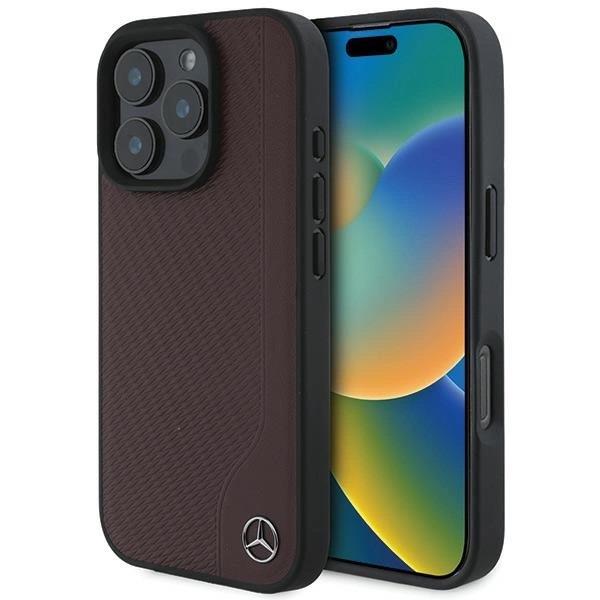 Mercedes MB Wood Imitation Leather Case with MagSafe for iPhone 16 Pro Max 6.9" Red - MEHMP16X23RBGVR