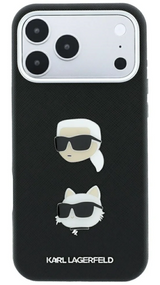 Karl Lagerfeld Saffiano Karl & Choupette Heads Pins Logo Case for iPhone 17/18 Pro Max 6.9" Black - KLHCP18XPSWFDHPK