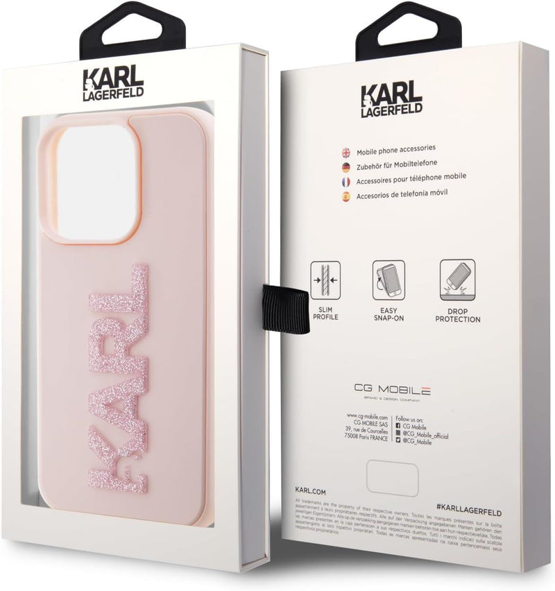 Karl Lagerfeld 3D Rubber Glitter Logo Case for iphone 15 Pro Max 6.7" Pink - KLHCP15X3DMBKCP
