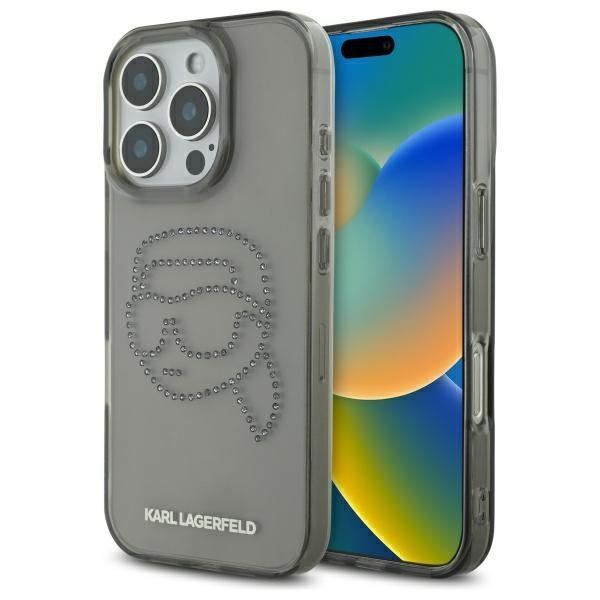 Karl Lagerfeld IML Rhinestones Karl Head Case for iPhone 16 Pro Max 6.9" Black - KLHCP16XHKHDCELK