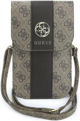 Guess 4G Round Classic Logo Stripes Universal Phone Pouch with Strap Brown - GUWB6PG4S4RW