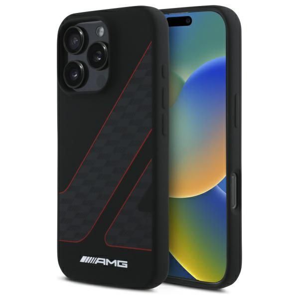 Mercedes Benz AMG Checkered Flag Pattern Case with MagSafe for iPhone 16 Pro 6.3" Black & Red - AMHMP16L2SCFR