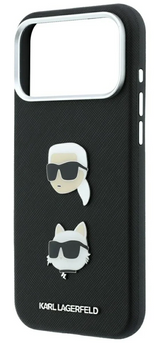 Karl Lagerfeld Saffiano Karl & Choupette Heads Pins Logo Case for iPhone 17/18 Pro Max 6.9" Black - KLHCP18XPSWFDHPK