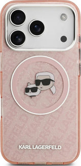 Karl Lagerfeld IML Glitter Karl & Choupette Heads Logo Case with MagSafe for iPhone 17 Pro Max 6.9" Pink - KLHMP17XHMKBKCHOP
