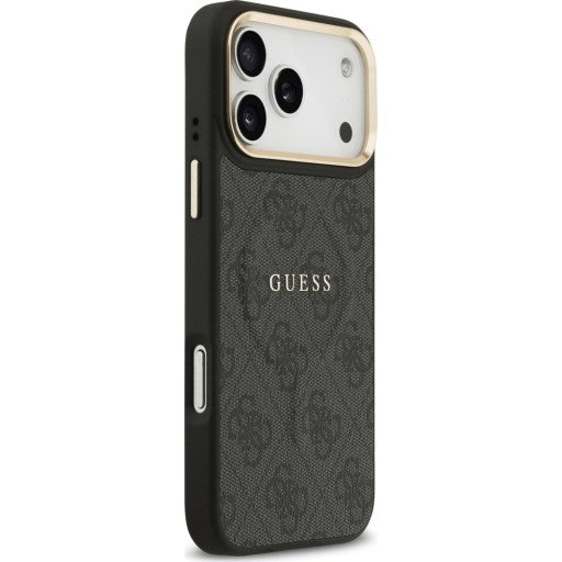 Guess PU Leather 4G Gold Frame Case with MagSafe for iPhone 17 Pro Max 6.9" Black -GUHMP17XP4MSEGCK
