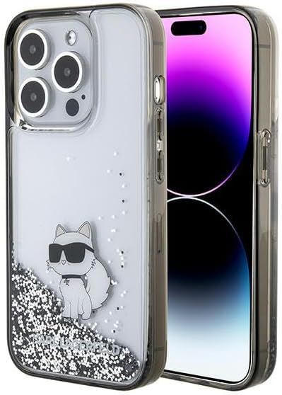 Karl Lagerfeld Liquid Glitter Choupette Hard Case for iphone 15 Pro Max 6.7" Transparent- KLHCP15XLKCNSK