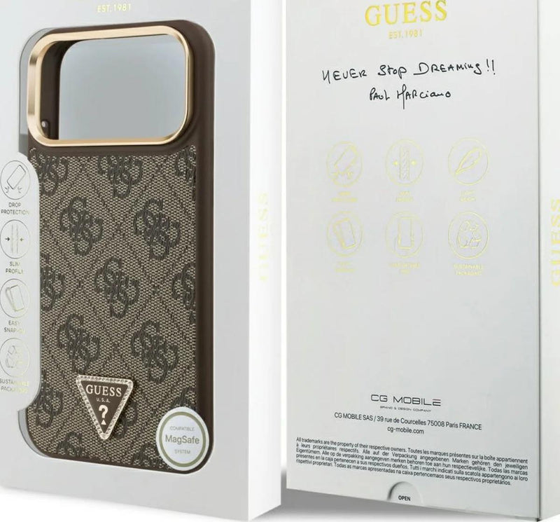 Guess 4G Triangle Logo Case with MagSafe for iPhone 17 Pro Max 6.9" Brown Gold - GUHMP17XP4GTDGMW