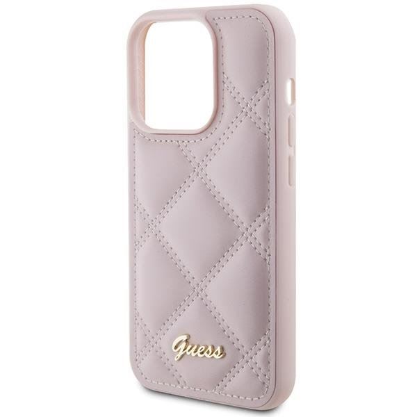 Guess Quilted Metal Logo Case for iphone 15 Pro Max 6.7" Pink - GUHCP15XPSQSQSP