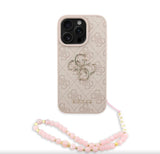 Guess PU 4G Metal Logo and Pearl Strap Case with MagSafe for iPhone 16 Pro 6.3" Pink - GUHCP16LP4GMGSP