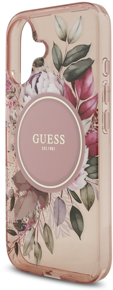 Guess IML Flowers Strap Case with MagSafe for iPhone 17 6.3" Pink - GUHMP17SHFWBRCESP