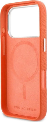 Karl Lagerfeld Karl & Choupette Head Pins Saffiano Case with MagSafe iPhone 17 Pro Max 6.9" Orange - KLHMP17X6PFKCLO
