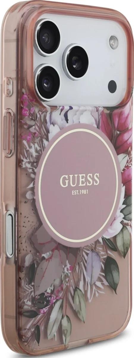 Guess IML Flowers Strap Case with MagSafe for iPhone 17 Pro 6.3" Pink - GUHMP17LHFWBRCESP