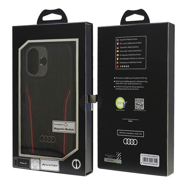 Audi Genuine Leather Hardcase with MagSafe for iPhone 16 6.1" Black / Red - AU-TPUPCMIP16-R8/D3-RD
