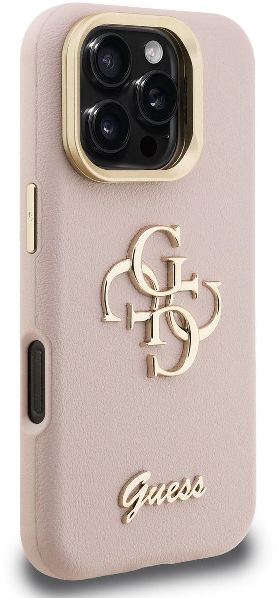 Guess PU Grained 4G Logo Stand Camera Frame Case for iPhone 16 Pro Max 6.9" Pink - GUHCP16XPCS4GSP