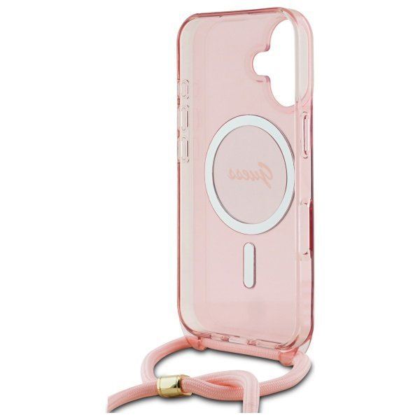 Guess Crossbody Cord Script Case with MagSafe iPhone 16 6.1" Pink - GUHMP16SHCTSGNSP