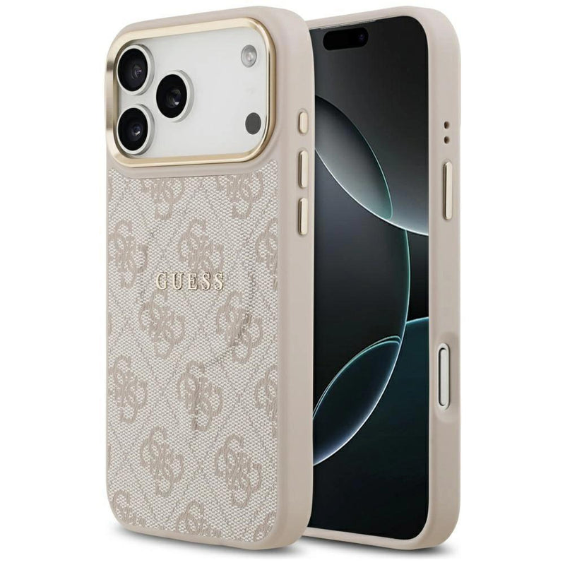Guess PU Leather 4G Gold Frame Case with MagSafe for iPhone 17 Pro Max 6.9" Pink - GUHMP17XP4MSEGCW