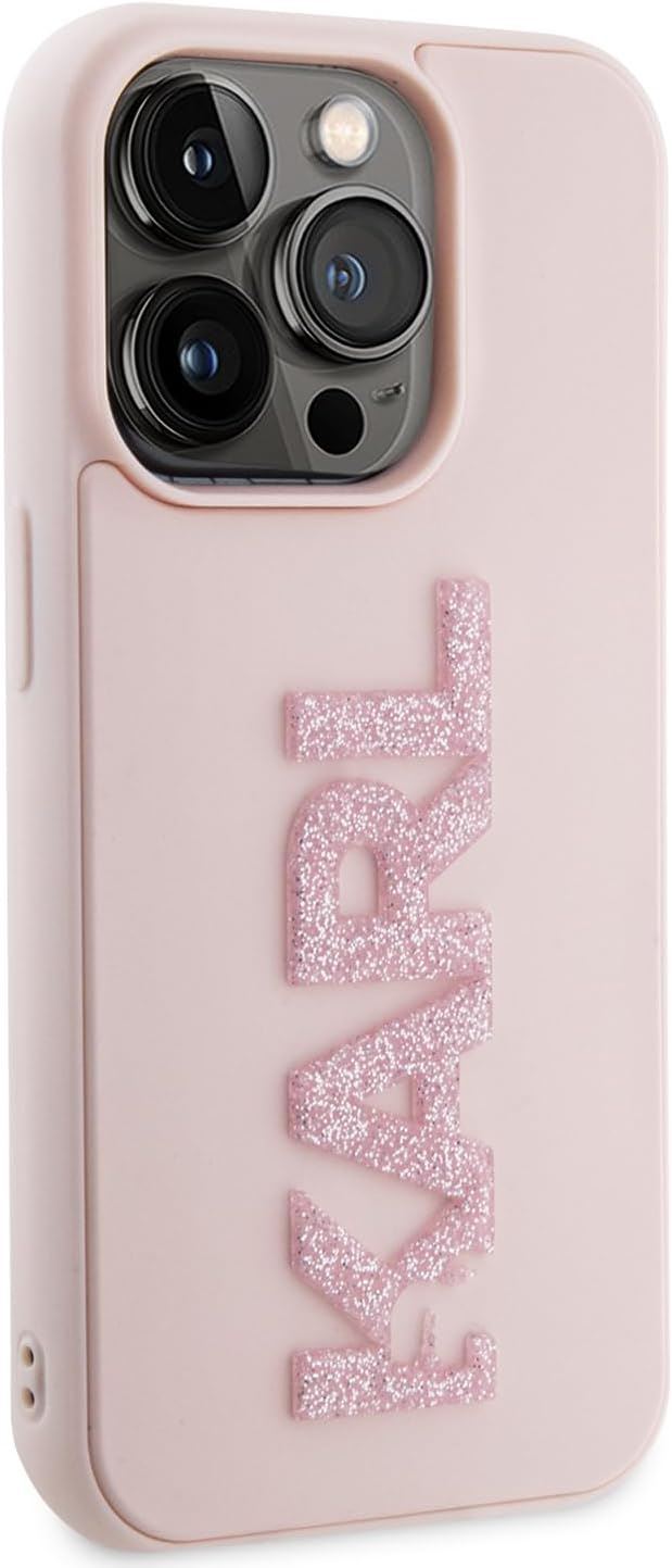 Karl Lagerfeld 3D Rubber Glitter Logo Case for iphone 15 Pro Max 6.7" Pink - KLHCP15X3DMBKCP
