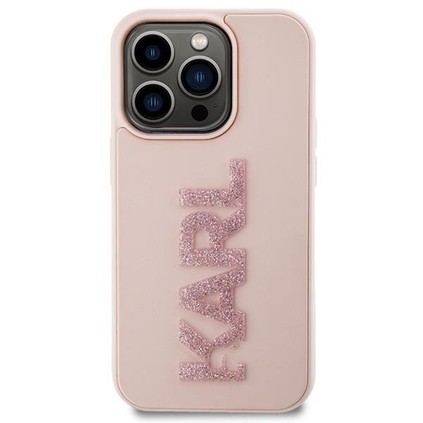 Karl Lagerfeld 3D Rubber Glitter Logo Case for iphone 15 Pro 6.1" Pink - KLHCP15L3DMBKCP