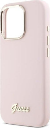 Guess Silicone Script Metal Logo & Frame Case for iPhone 16 Pro 6.3" Pink - GUHCP16LSMBSLP