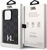Karl Lagerfeld Leather Monogram Hot Stamp Metal Logo for iphone 15 Pro 6.1" Black - KLHCP15LPKLPKLK