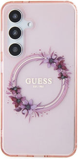 Guess IML Flowers Wreath Hard Case with MagSafe for Samsung Galaxy S24 6.2" Pink - GUHMS24SHFWFCP