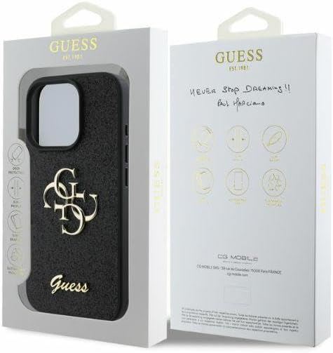 Guess PU Fixed Glitter 4G Metal Logo Case for iphone  16 Pro 6.3" Black - GUHCP16LHG4SGK