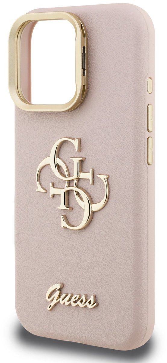 Guess PU Grained 4G Logo Stand Camera Frame Case for iPhone 16 Pro 6.3" Pink - GUHCP16LPCS4GSP