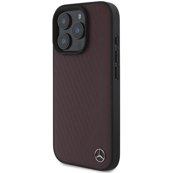 Mercedes MB Wood Imitation Leather Case with MagSafe for iPhone 16 Pro 6.3" Red - MEHMP16L23RBGVR