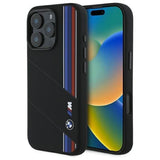 BMW M Series Silicone Cut Tricolor Lines Case MagSafe for iPhone 16 Pro 6.3" Black - BMHMP16L23SCUK