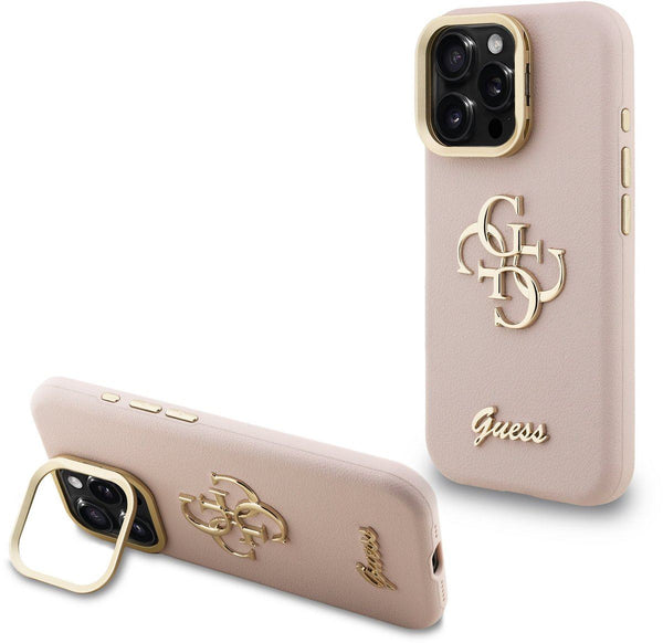 Guess PU Grained 4G Logo Stand Camera Frame Case for iPhone 16 Pro 6.3" Pink - GUHCP16LPCS4GSP