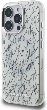 Karl Lagerfeld IML Karl Script Pattern with MagSafe Case for iPhone 16 Pro 6.3" White - KLHMP16LHMSPUSH