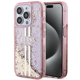 Guess Liquid Glitter Gold Stripes Hard Case for iphone 15 Pro Max 6.7" Pink - GUHCP15XLFCSEGP