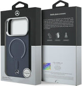 Mercedes Benz Leather Case with 3D MagSafe for iPhone 17 Pro 6.3" Navy Blue - MEHMP17L25PEMMOV