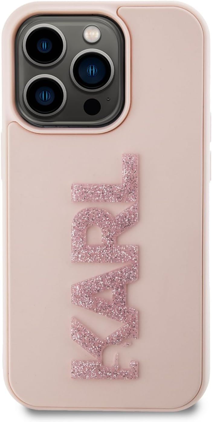 Karl Lagerfeld 3D Rubber Glitter Logo Case for iphone 15 Pro Max 6.7" Pink - KLHCP15X3DMBKCP