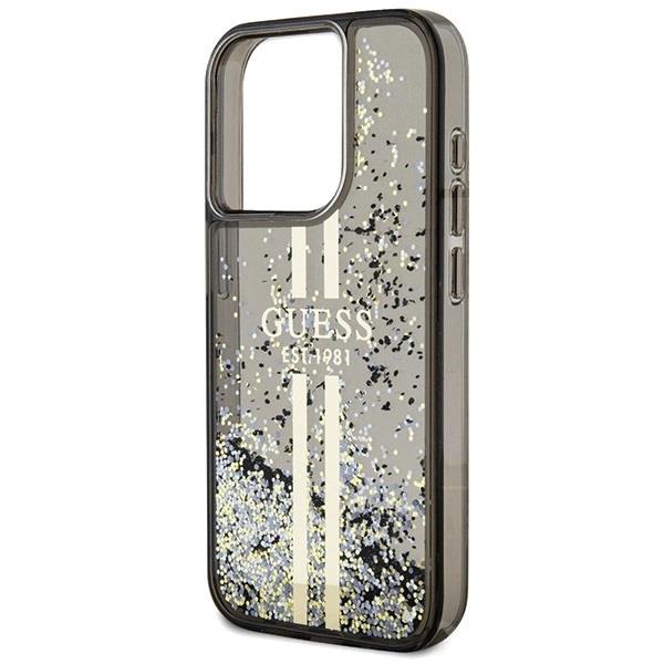 Guess Liquid Glitter Gold Stripes Hard Case for iphone 15 Pro 6.1" Black - GUHCP15LLFCSEGK