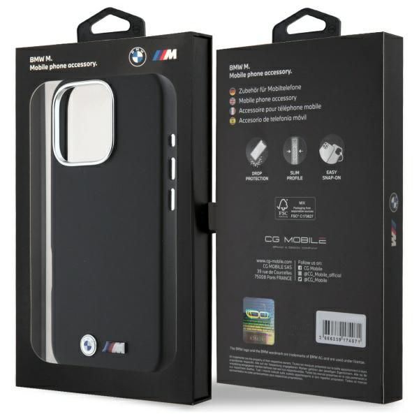 BMW M Series Smooth Full Wrapped Metal Case with MagSafe for iPhone 16 Pro 6.3" Black - BMHCP16L2PMWK